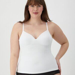 NWT L Maidenform Tummy Control Shapewear Cami Tank Top, Built-in Bra White Women